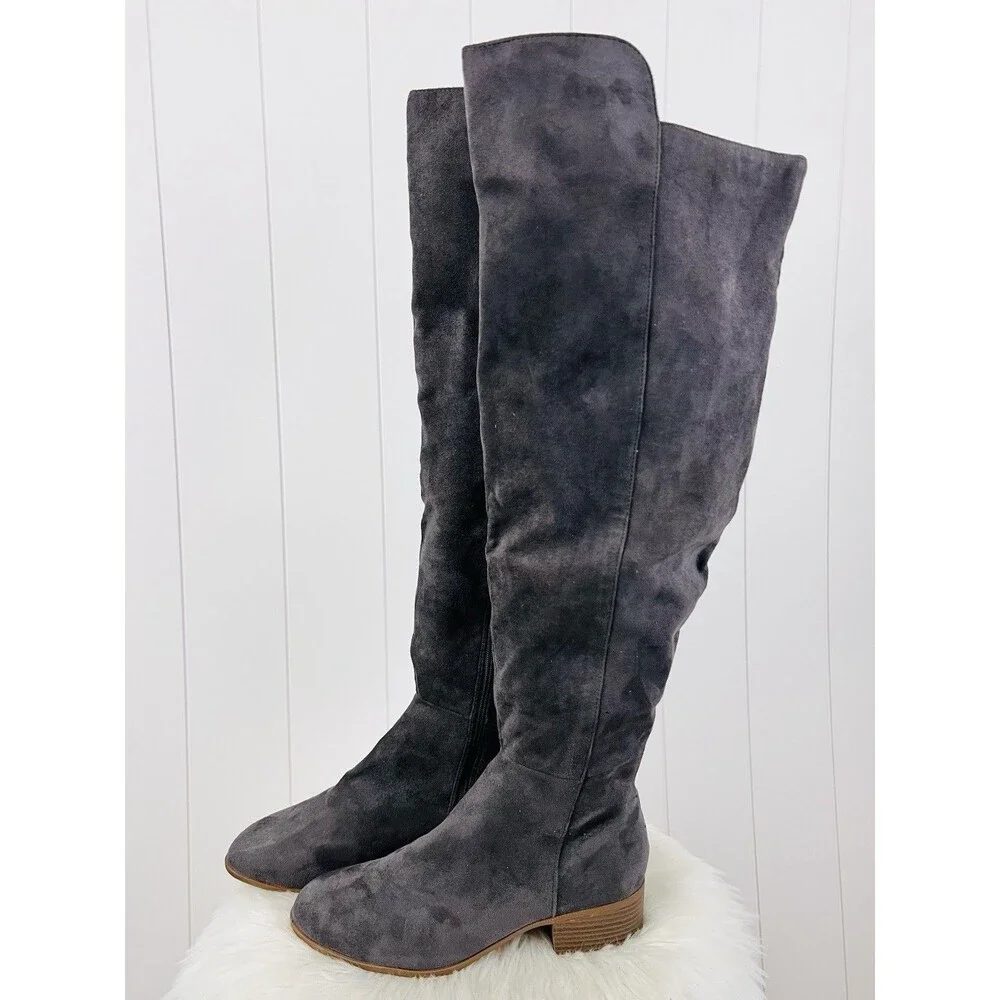 It's OK Brand Dark Grey Vegan Suede Over the Knee Riding Boots Size 9.5M